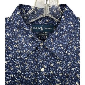 Polo‎ Ralph Lauren Men's L Navy Blue Floral Multicolor Short Sleeve Button Up